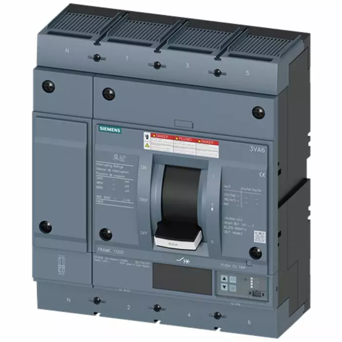 Siemens SENTRON MCCB Molded Case Circuit Breaker 4P 600A, Breaking Capacity 65 kA, Fixed Mount, 3VA6560-6JT46-0AA0