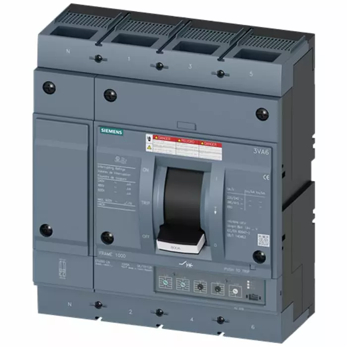 Siemens SENTRON MCCB Molded Case Circuit Breaker 4P 800A, Breaking Capacity 65 kA, Fixed Mount, 3VA6580-6HN42-2AA0