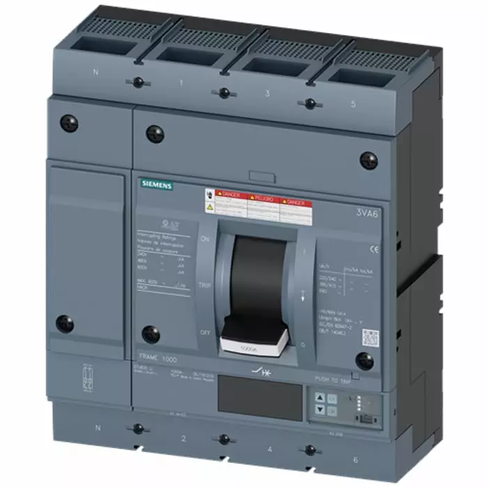Siemens Sentron MCCB Molded Case Circuit Breaker 4P 1kA, Breaking Capacity 35 kA, 3VA6610-7KL42-0AA0