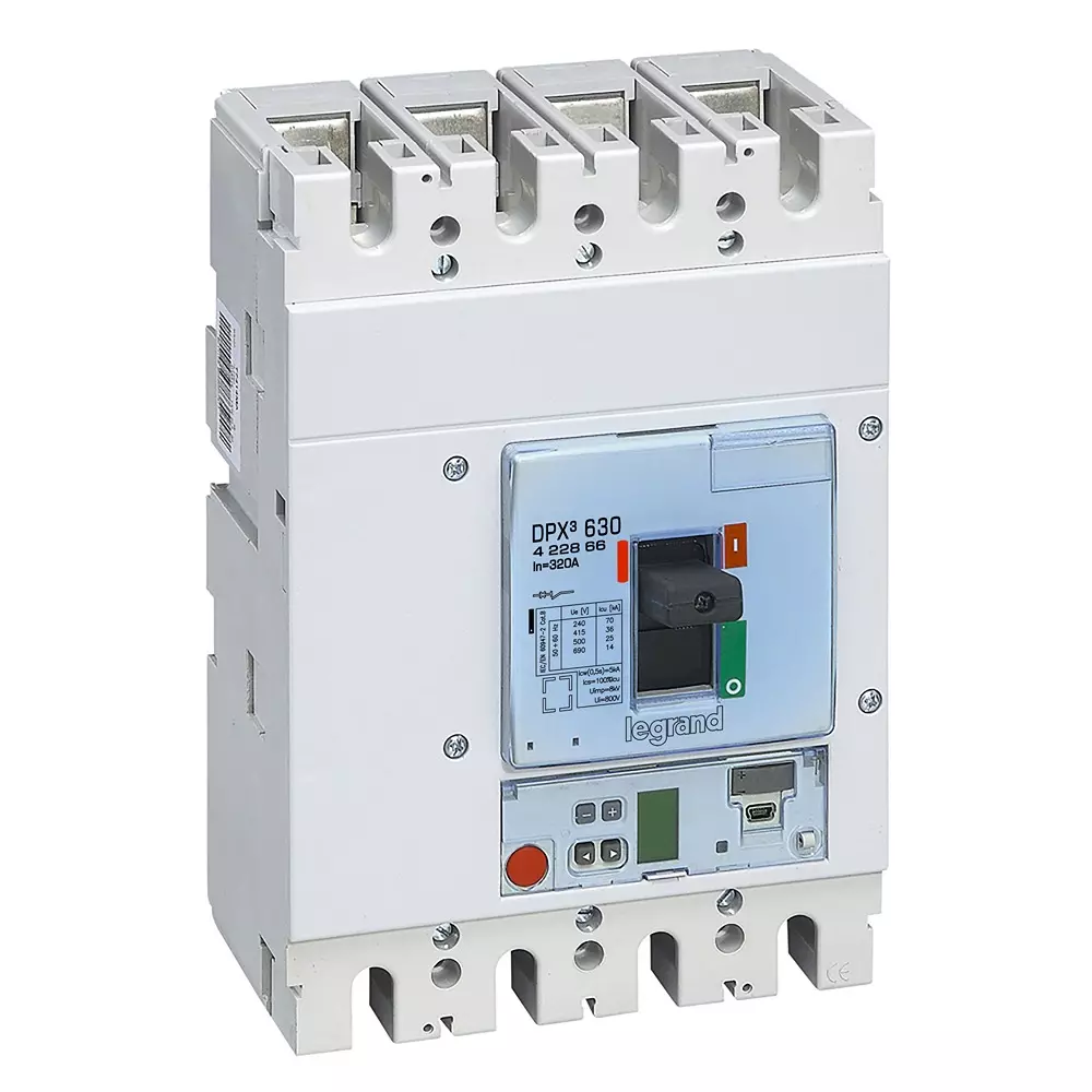 Legrand DPX³ 630 MCCB with Electronic S10 (LSIg) Protection Unit with Measure 4 Pole 320 A Current and 36 kA Breaking Capacity, 422866