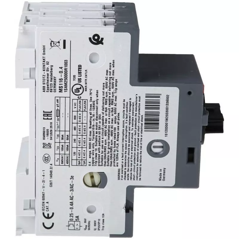 ABB Motor Protection Circuit Breaker, 1SAM250000R1003MS116-0.4