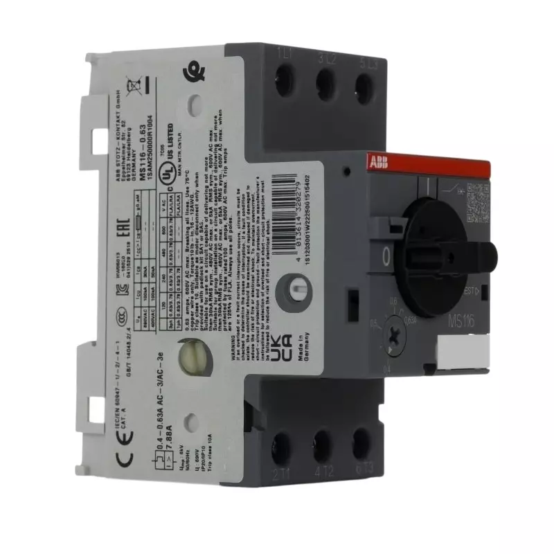 ABB 630 mA Motor Protection Circuit Breaker, 690 V, 1SAM250000R1004MS116-0.63