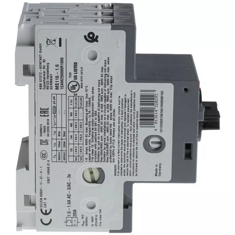 ABB 1.6 A Motor Protection Circuit Breaker, 690 V, 1SAM250000R1006MS116-1.6