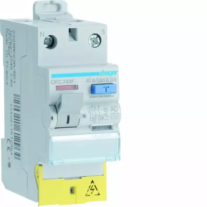 Hager CFC RCCB, 40A, 1P+N Pole, 300mA, Type AC, 230V ac, CFC743F