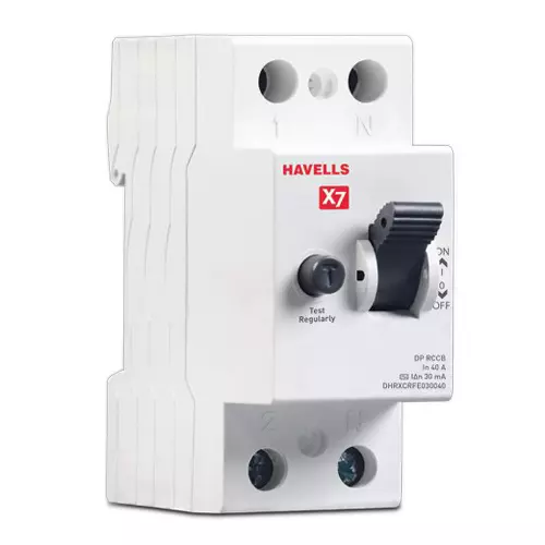 Havells X7 Series 63 A Double Pole Residual Current Circuit Breaker, DHRYCTDF100063