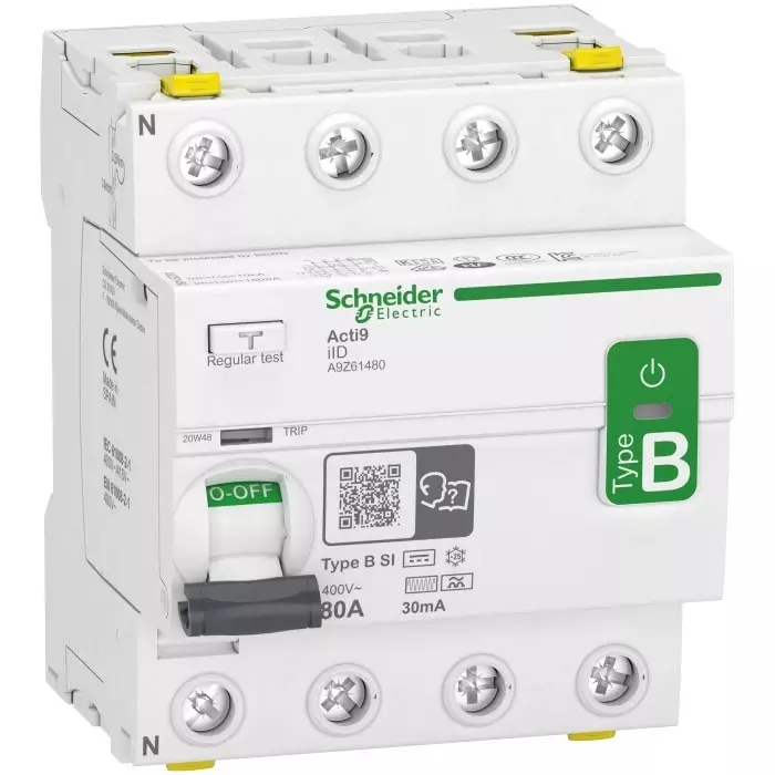 Schneider Electric Type B-SI 4 Pole Acti9 Range 80 A RCCB, A9Z61480