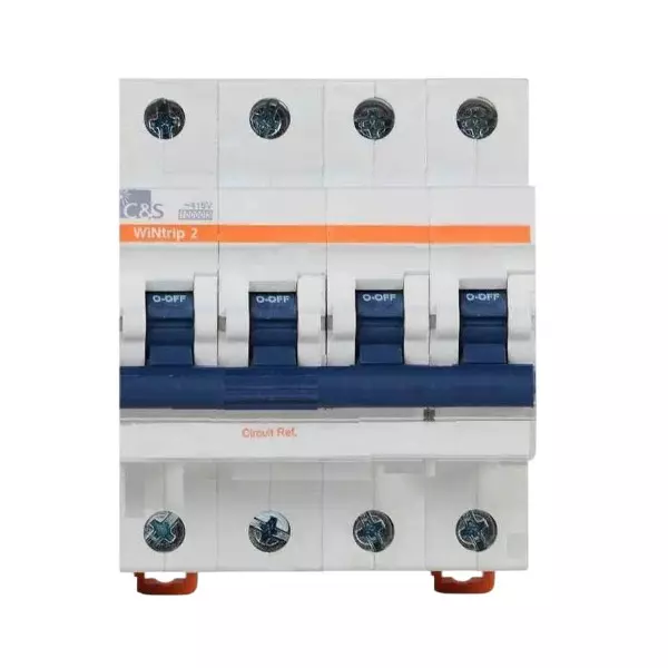 C&S Electric WiNtrip2 RCBO 32 Amp Rated Current 30 mA Residual Current 4 Pole 10 kA Breaking Capacity, CSRCBO4PC32A30-10KA