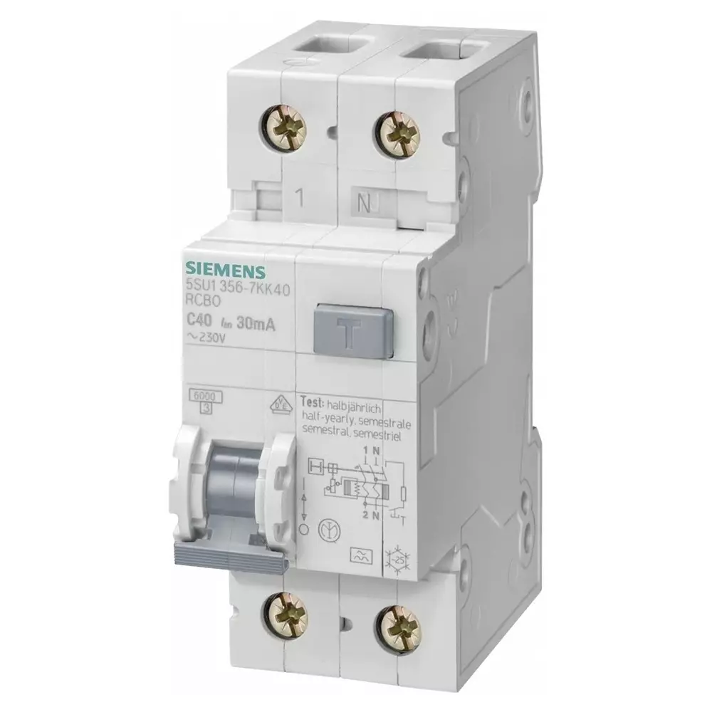 Siemens RCBO, 16A Current Rating, 1P+N Poles, 30mA Trip Sensitivity, Type B, Sentron Range, 5SU1356-6KK16
