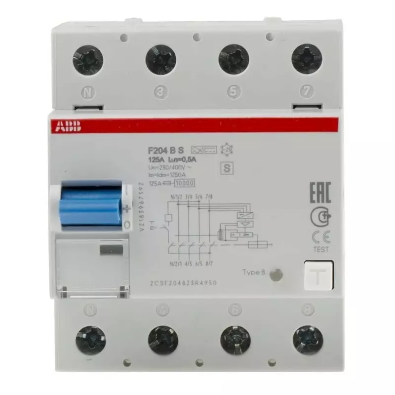ABB F200 RCCB, 125A, 4 Pole, 500mA, 400 V AC, F204BS-125/0.5