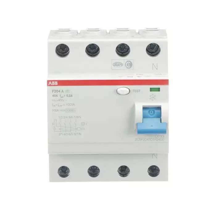 ABB F200 RCCB, 40A, 4 Pole, 300mA, Type A, 230 V AC, 2CSF204101R3400