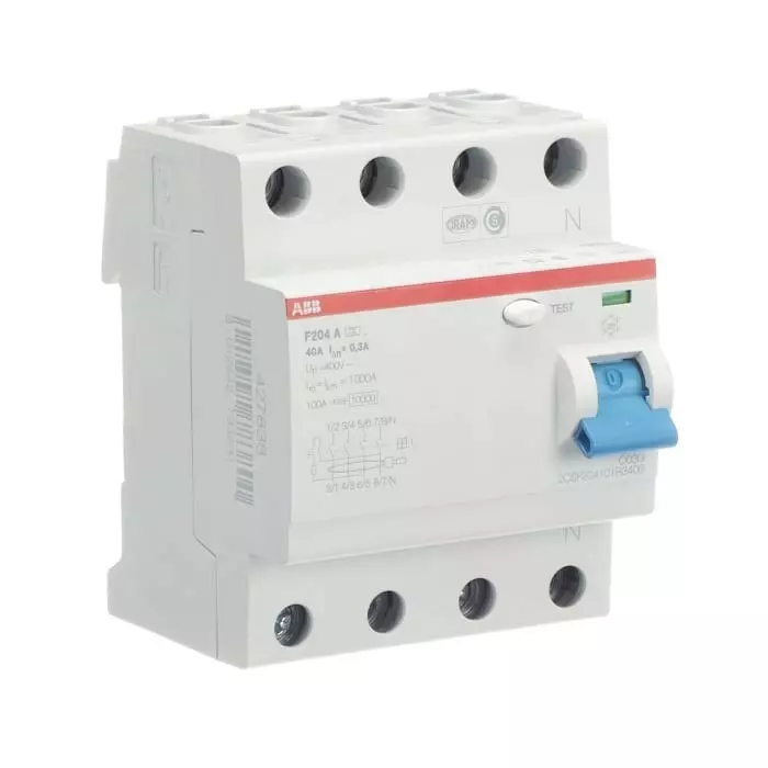 ABB F200 RCCB, 40A, 4 Pole, 300mA, Type A, 230 V AC, 2CSF204101R3400
