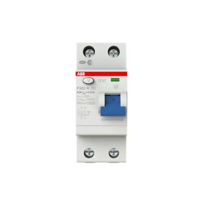 ABB F202 RCCB, 63A, 2 Pole, 30mA, Type A, 230 V AC, 2CSF202101R1630