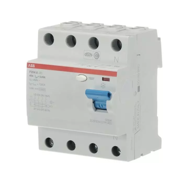ABB F200 RCCB, 40A, 4 Pole, 30mA, Type A, 400 V AC, 2CSF204101R1400