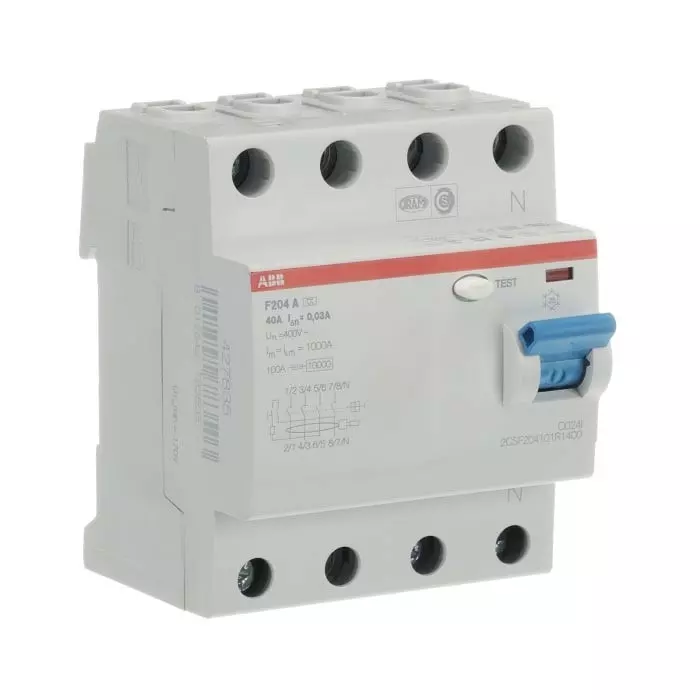 ABB F200 RCCB, 40A, 4 Pole, 30mA, Type A, 400 V AC, 2CSF204101R1400