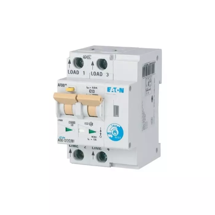 EATON AFDD, 13A Current Rating, 2P Poles, 10mA Trip Sensitivity, Type C, Eaton Moeller Range, 187183 AFDD-13/2/C/001-A