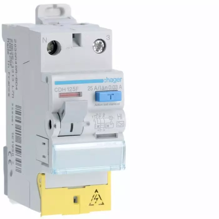 Hager CDH RCCB, 25A, 1P+N Pole, 30mA, Type A-HI, 230V ac, CDH125F
