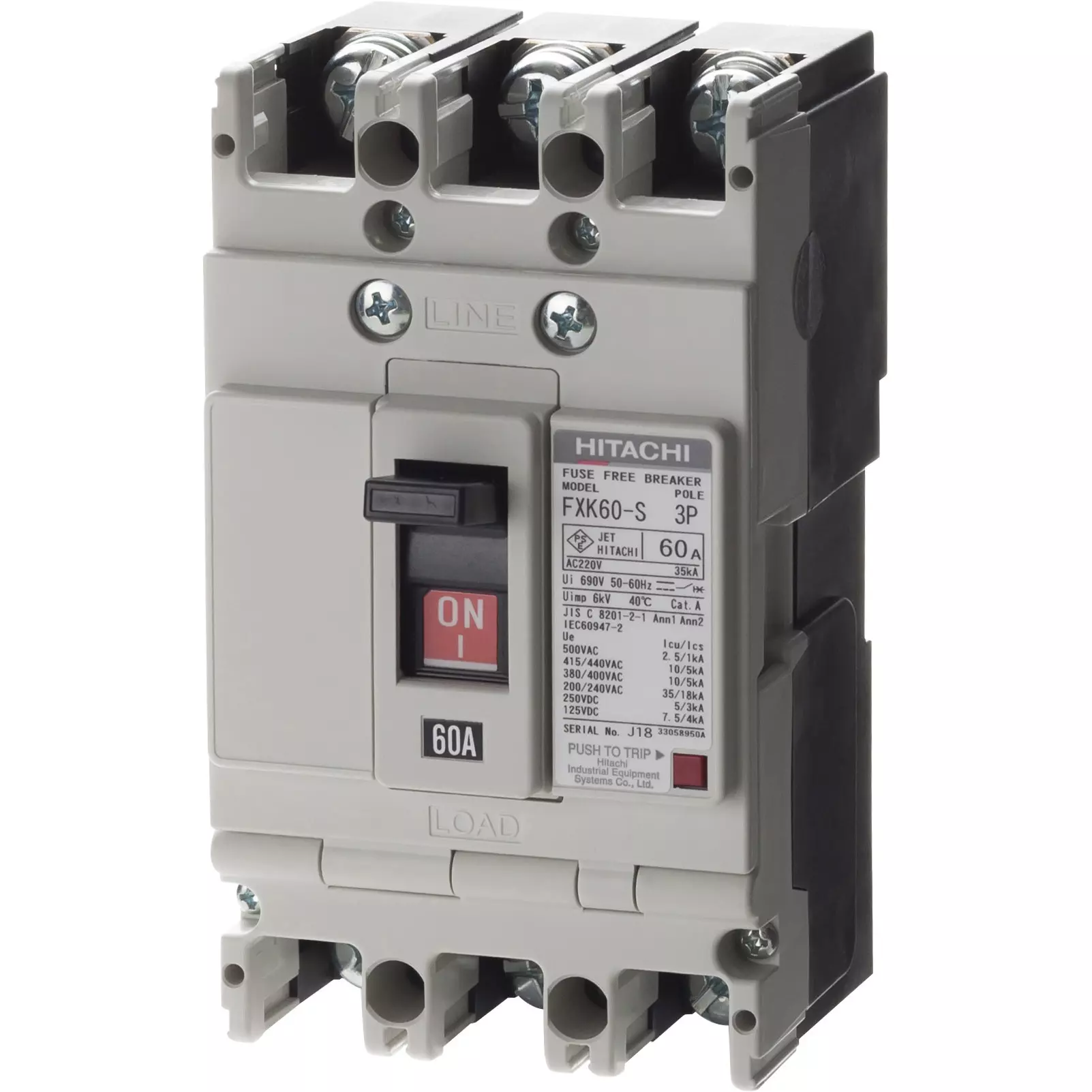 Hitachi Fuse-Free Circuit Breaker 60 Amp Rated Current 3P, FXK60-S