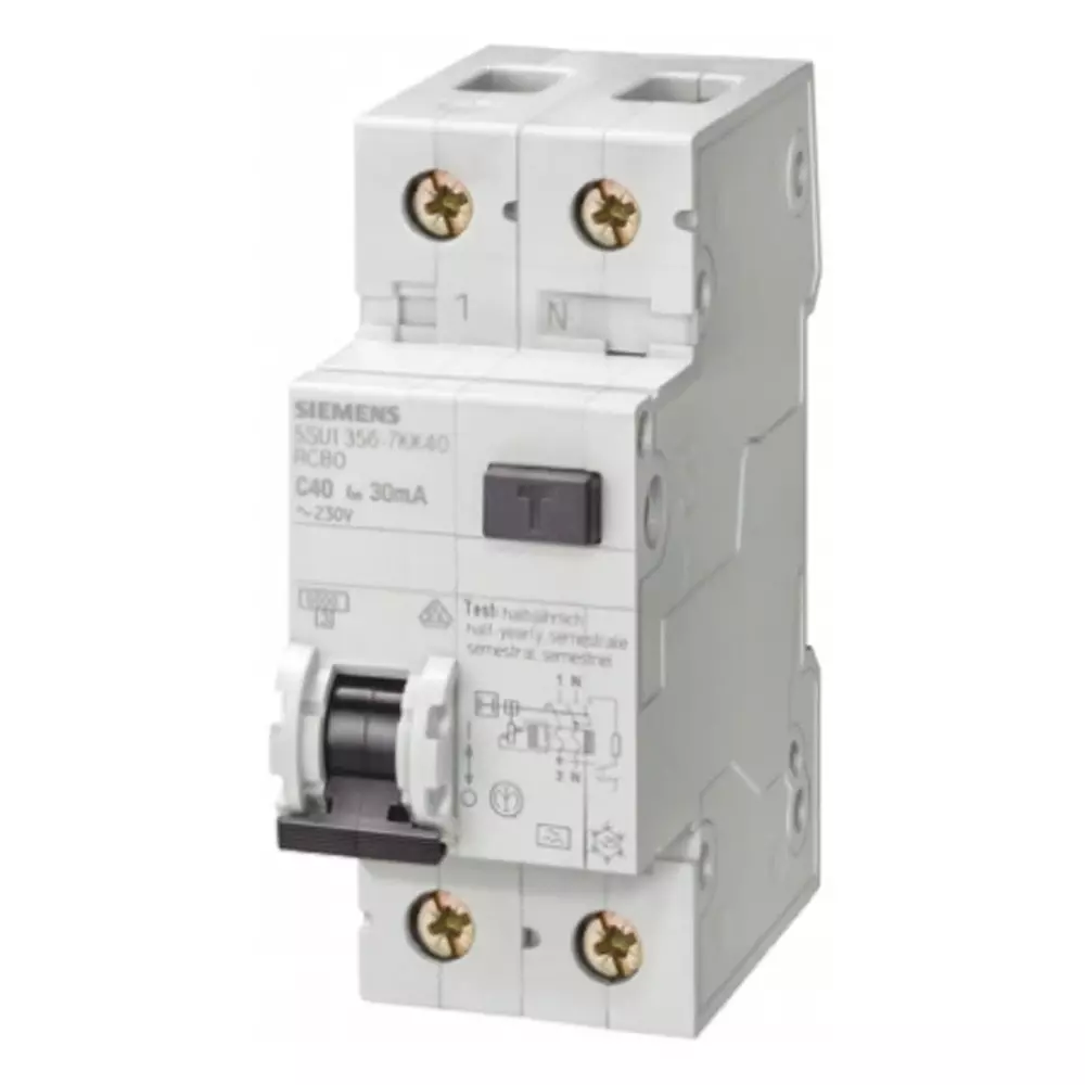 Siemens RCBO, 25A Current Rating, 1P+N Poles, 30mA Trip Sensitivity, Sentron Range, 5SU1356-7KK25