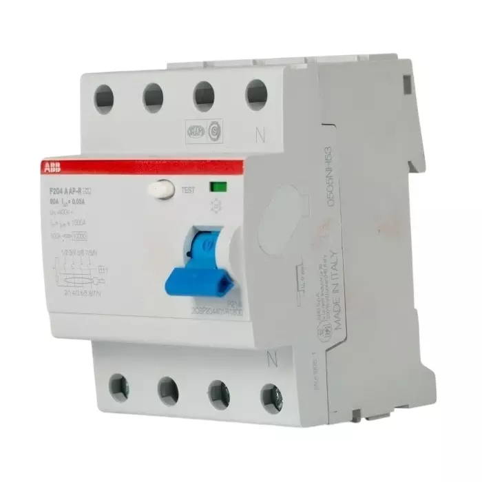 ABB F200 RCCB, 80A, 4 Pole, 30mA, Type A, 277 V AC, 480 V AC, 2CSF204401R1800F204