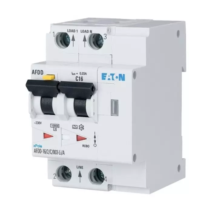 EATON AFDD, 16A Current Rating, 2P Poles, 30mA Trip Sensitivity, Type C, Eaton Moeller Range, 187269 AFDD-16/2/C/003-F