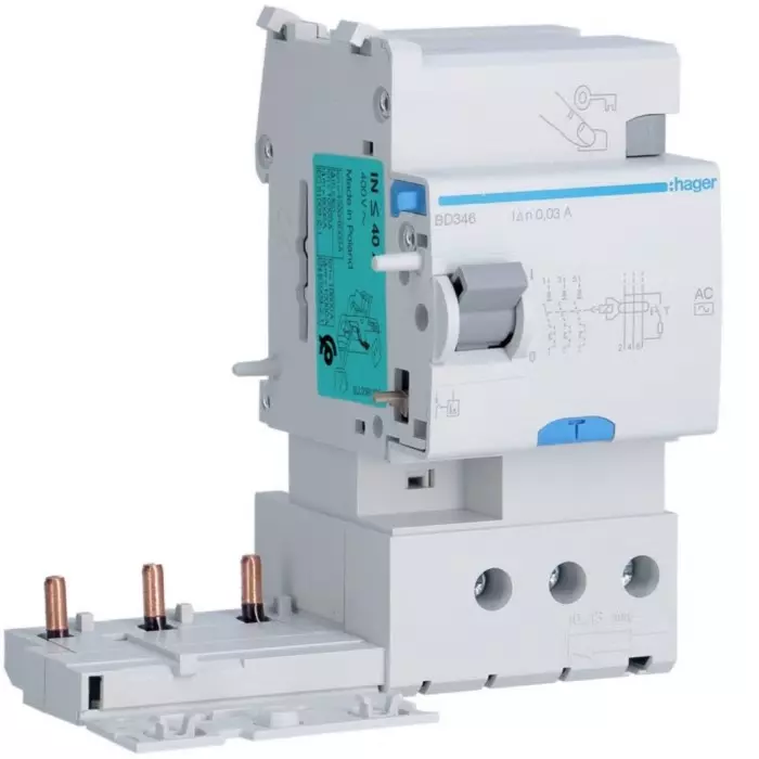 Hager BD Series RCCB, 40A, 3 Pole, 30mA, Type AC, 400V, BD346