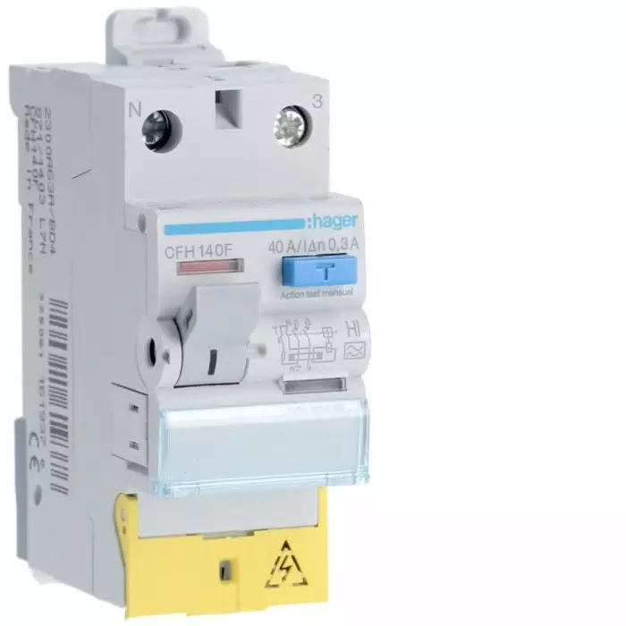 Hager CFH RCCB, 40A, 1P+N Pole, 300mA, Type A-HI, 230V ac, CFH140F