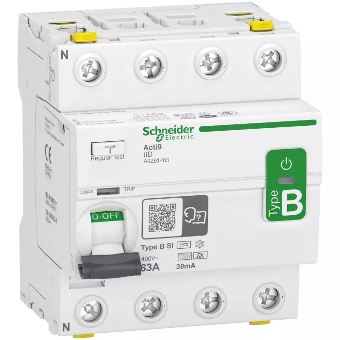 Schneider Electric Type B-SI 4 Pole Acti9 Range 63 A RCCB, A9Z61463