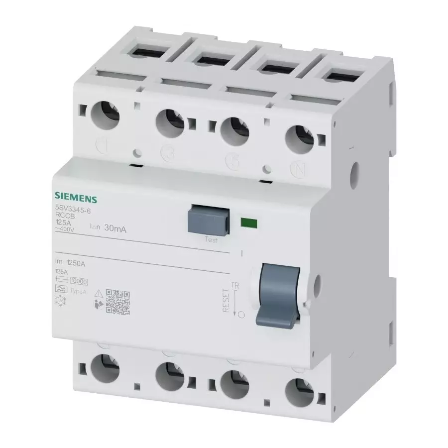 Siemens 5SV3 RCCB, 125A, 4 Pole, 30mA, Type A, 230/400V, 5SV3345-6