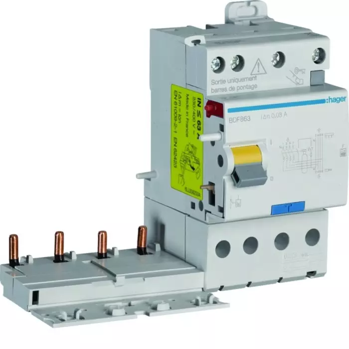 Hager BDF Series RCCB, 63A, 4 Pole, 30mA, Type F, BDF863