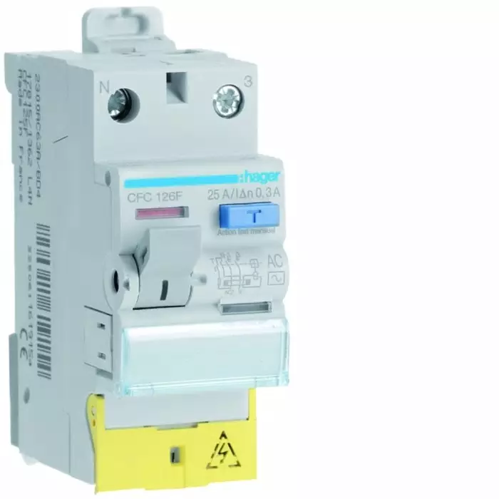 Hager CFC RCCB, 25A, 1P+N Pole, 300mA, Type AC, 230V ac, CFC126F