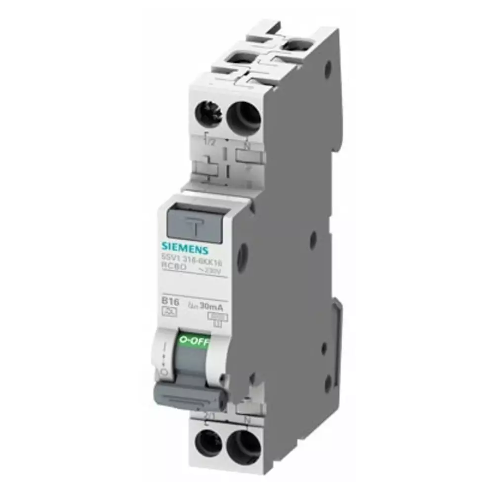 Siemens RCBO, 6A Current Rating, 1P+N Poles, 30mA Trip Sensitivity, Type B, SENTRON Range, 5SV1316-6KK06