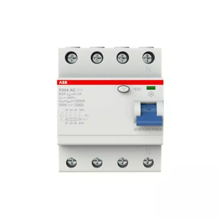 ABB F200 RCCB, 63A, 4 Pole, 100mA, Type AC, 230 V AC, 2CSF204001R2630
