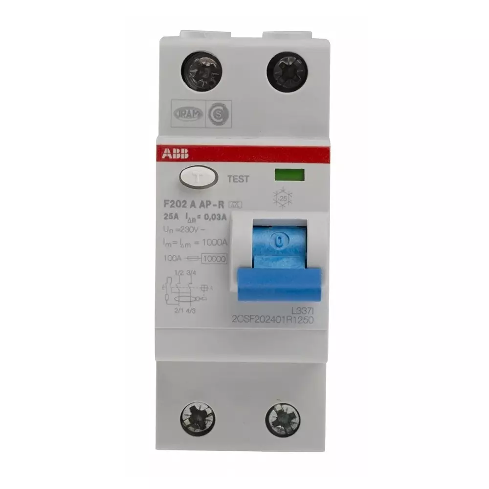 ABB F200 RCCB, 25A, 2 Pole, 30mA, Type A, 230/400 V AC, 2CSF202401R1250F202