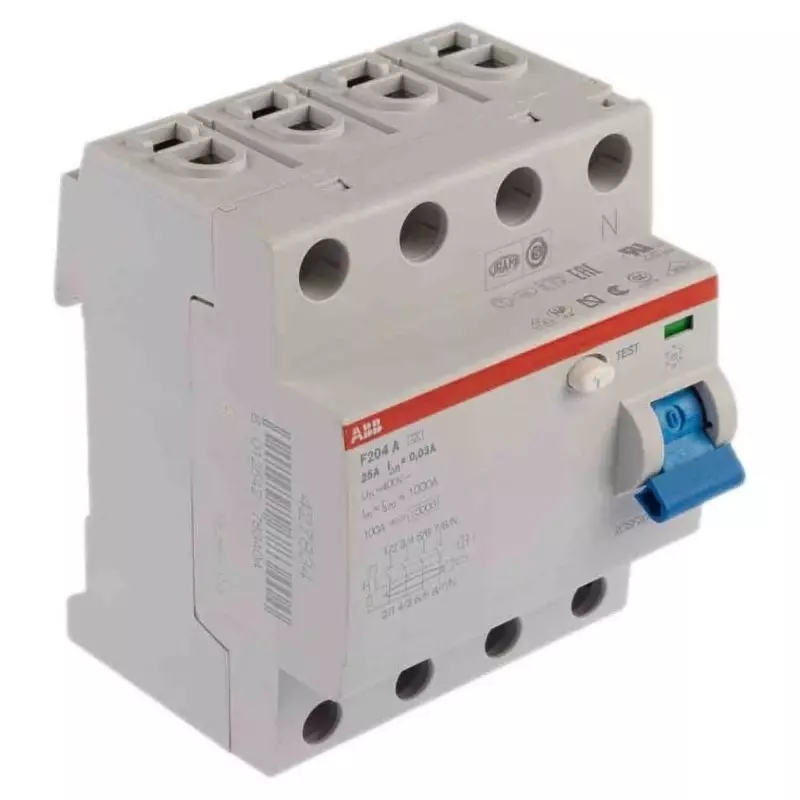 ABB F200 RCCB, 25A, 4 Pole, 30mA, Type A, 2CSF204101R1250