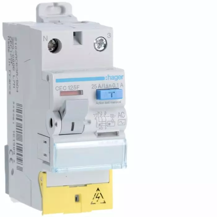 Hager CEC RCCB, 25A, 1P+N Pole, 100mA, Type AC, 230V ac, CEC125F
