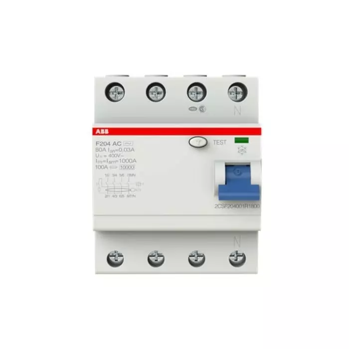 ABB F200 RCCB, 80A, 4 Pole, 30mA, Type AC, 230 V AC, 2CSF204001R1800