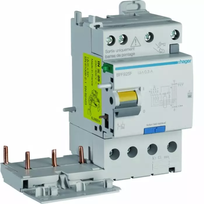 Hager BFF Series RCCB, 25A, 3 Pole, 300mA, Type F, BFF925F
