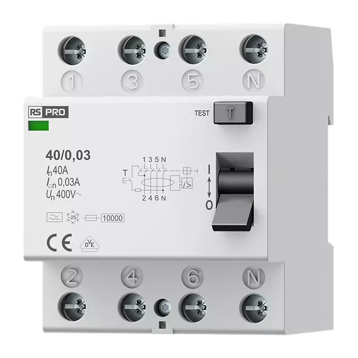RS PRO Residual Current Circuit Breaker 40 Amp Type A 4 Pole 400 V, 2842373