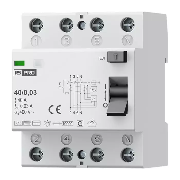 RS PRO Residual Current Circuit Breaker 40 Amp Type B 4 Pole 400 V, 2842376