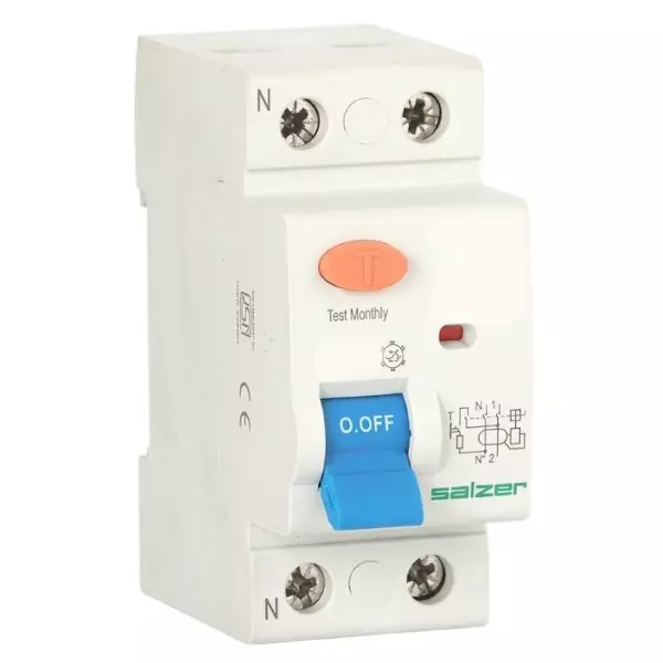 Salzer Residual Current Circuit Breaker 2 Pole IP 20 Rating (Current Rating: 25 - 63 Amp)