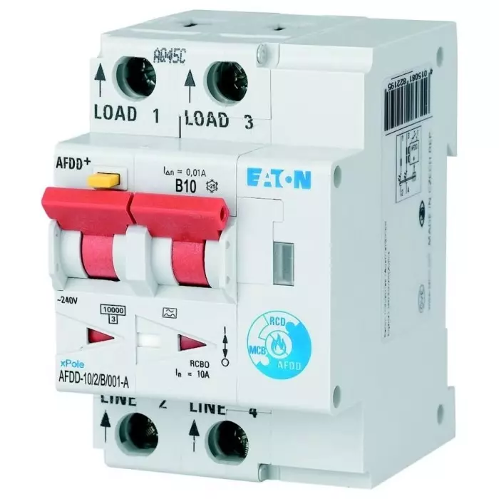EATON AFDD, 10A Current Rating, 2P Poles, 10mA Trip Sensitivity, Type B, Eaton Moeller Range, 187165 AFDD-10/2/B/001-A