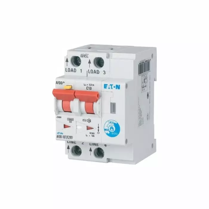 EATON AFDD, 10A Current Rating, 2P Poles, 30mA Trip Sensitivity, Type C, Eaton Moeller Range, 187174 AFDD-10/2/C/003-A