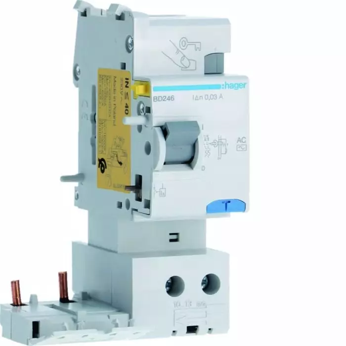 Hager BD Series RCCB, 40A, 2 Pole, 30mA, Type AC, 230/400V, BD246