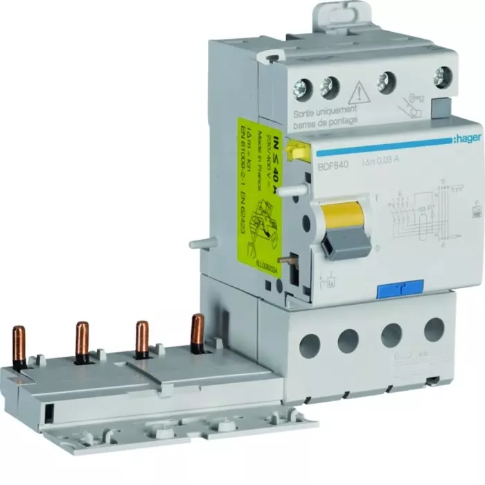 Hager BDF Series RCCB, 40A, 4 Pole, 30mA, Type F, BDF840
