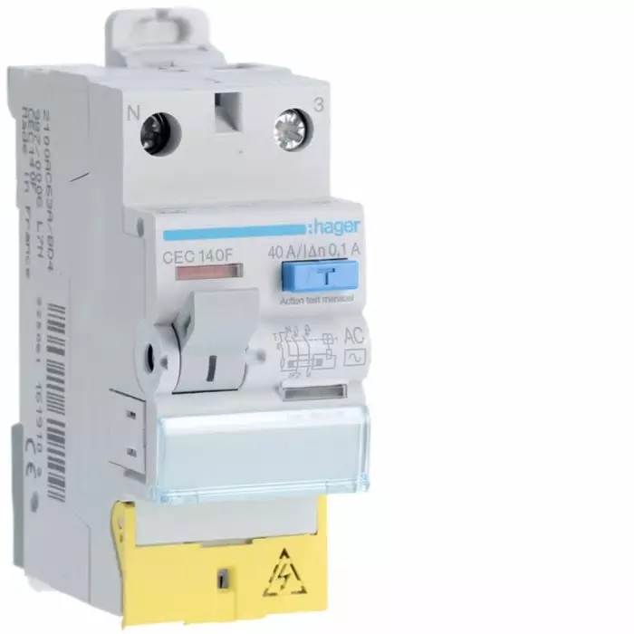 Hager CEC RCCB, 40A, 1P+N Pole, 100mA, Type AC, 230V ac, CEC140F