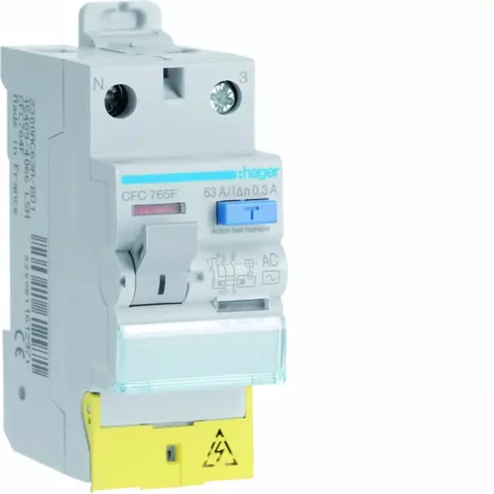 Hager CFC RCCB, 63A, 1P+N Pole, 300mA, Type AC, 230V ac, CFC765F