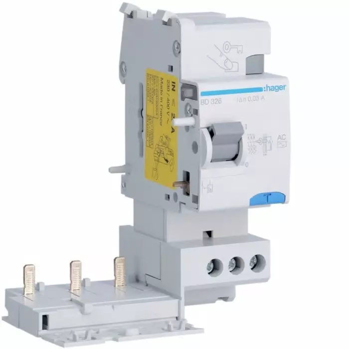 Hager BD Series RCCB, 25A, 3 Pole, 30mA, Type AC, 400V, BD326