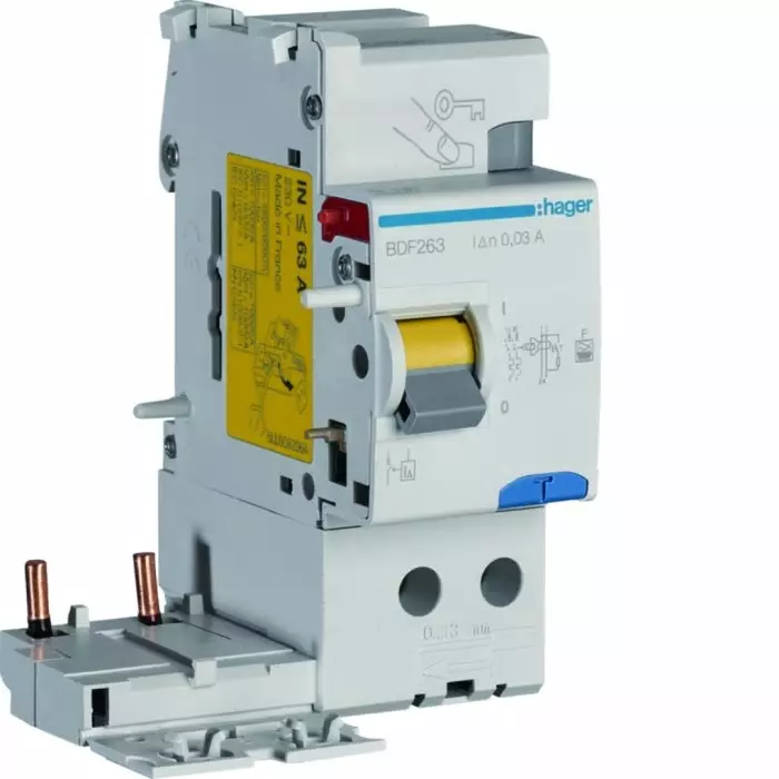 Hager BDF Series RCCB, 63A, 2 Pole, 30mA, Type F, BDF263