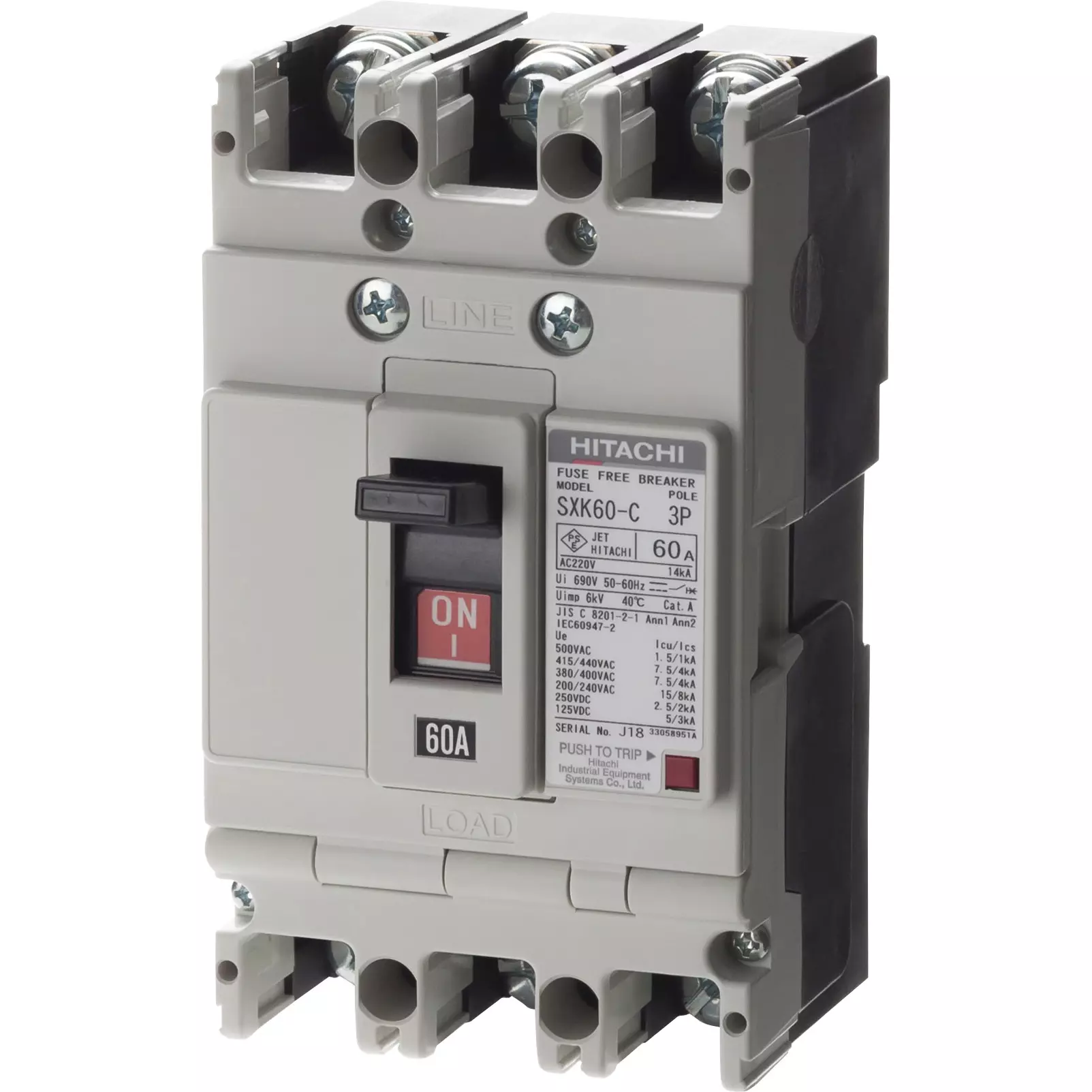 Hitachi Fuse-Free Circuit Breaker 60 Amp Rated Current 2P, SXK60-C