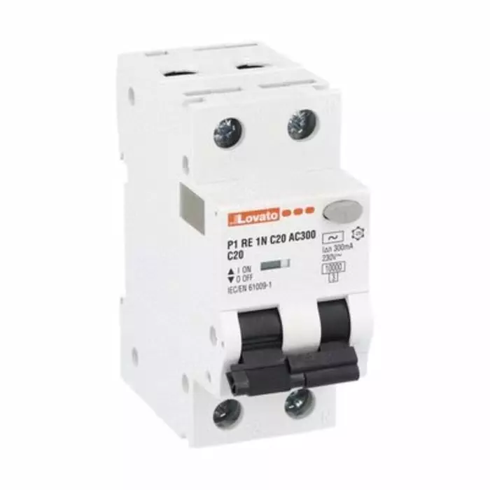 Lovato RCBO, 20A Current Rating, 1P+N Poles, 300 mA Trip Sensitivity, Type C, P1 Range, P1RE1NC20AC300
